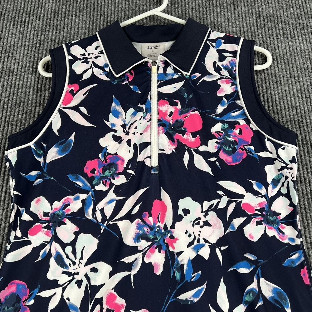 Jofit Navy Floral Sleeveless Polo Dress with Pink & White Accents - Picture 3 of 16